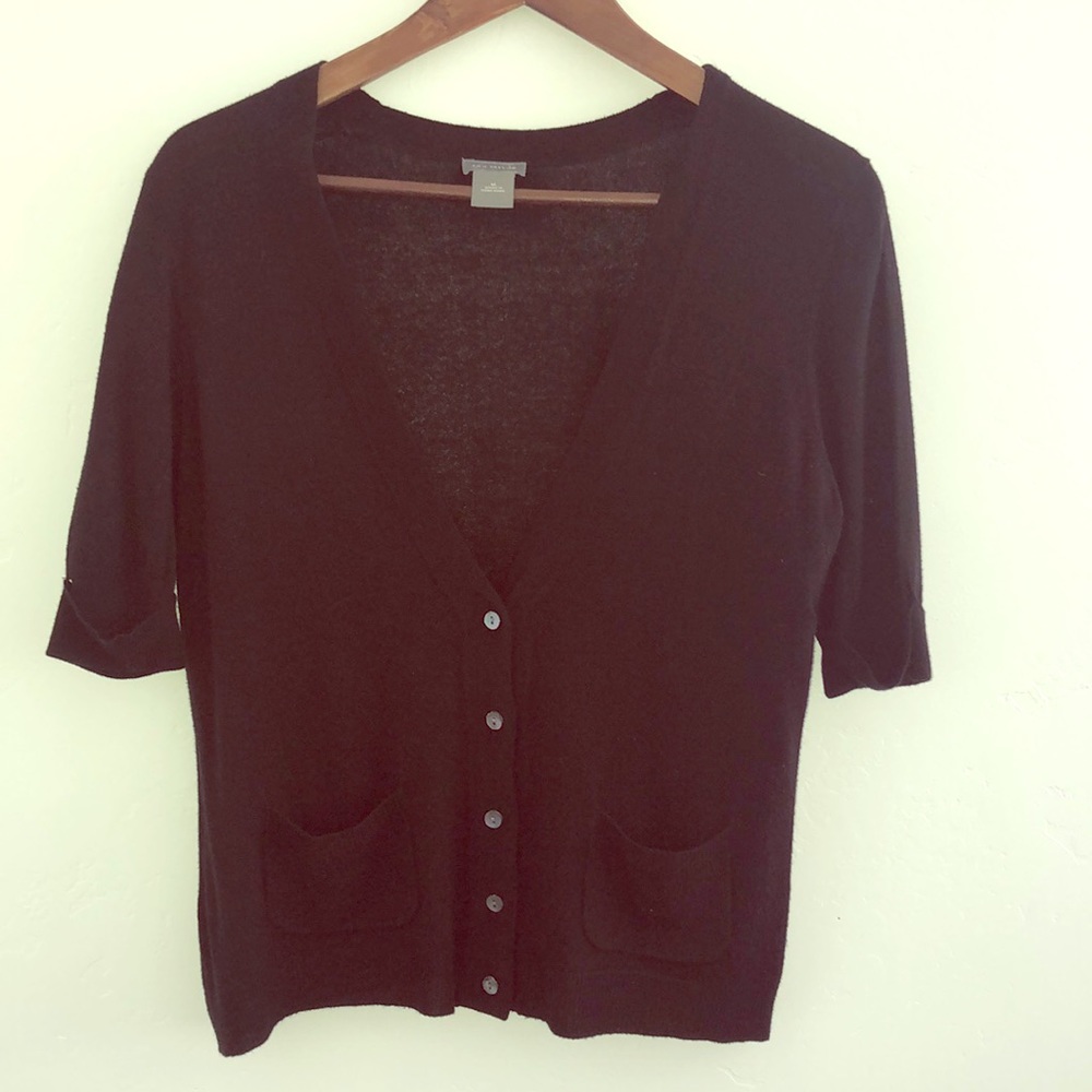 Ann Taylor Little Black Cardigan Short Sleeve Sz M